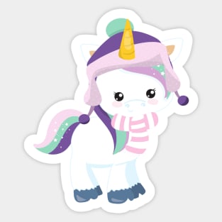 Winter Unicorn, Cute Unicorn, Magic Unicorn, Hat Sticker